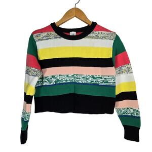 Cabi Multicolor‎ Knit Colorblock Stripe Cropped Sweater Kidcore Funky Medium